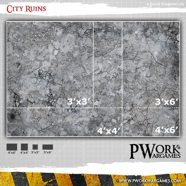 PWork - City Ruins - Wargames Terrain Mat - 3X6'
