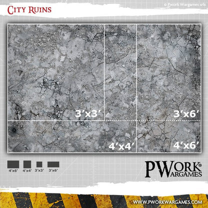 PWork - City Ruins - Wargames Terrain Mat - 3X6'
