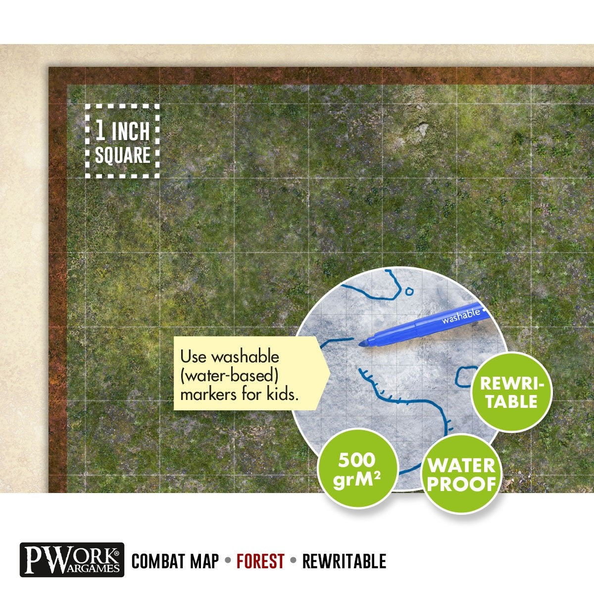 PWork - Combat Map - Forest - 36x48" Square Grid