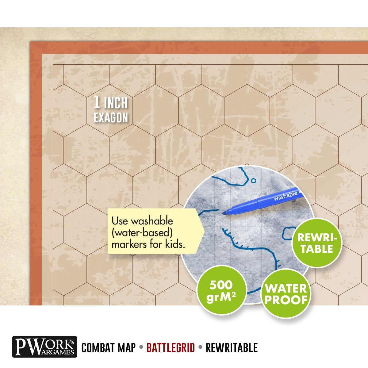 PWork - RPG Battlegrid - 36x48" Hexagonal Grid